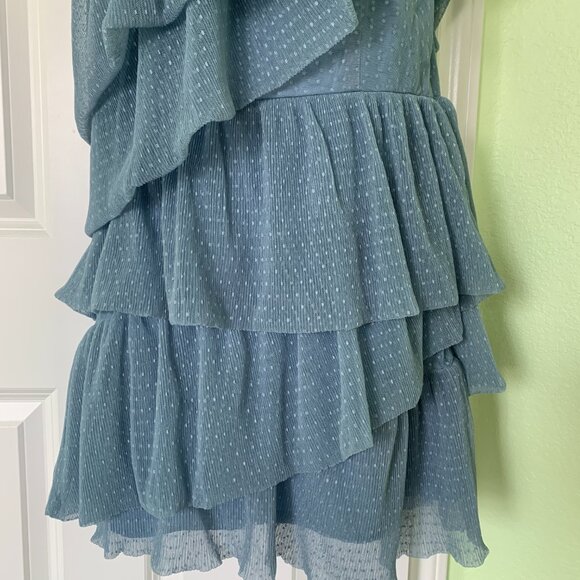 One-Shoulder Blue Ruffle Dress - Picture 5 of 15